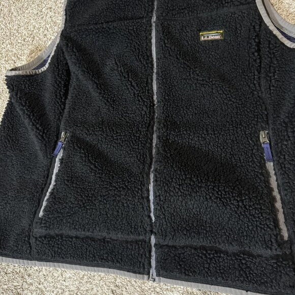 L.L.Bean Fleece Vest Mens XL Black Sherpa High Pile Lined Full Zip Pockets - Picture 2 of 9